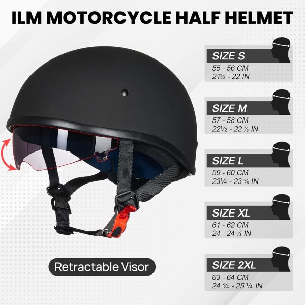 ILM Motorcycle Half Helmet with Sunshield Quick Release Strap Half Face Fit - Image 2