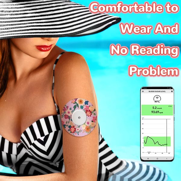 Weewooday 36 Pack Adhesive Patch with Flowers CGM Patches Waterproof CGM - Image 4