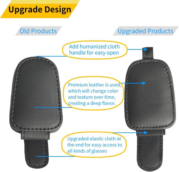 Yuoyar 2 Packs Sunglasses Holders for Car Visor - Magnetic Leather - Image 2