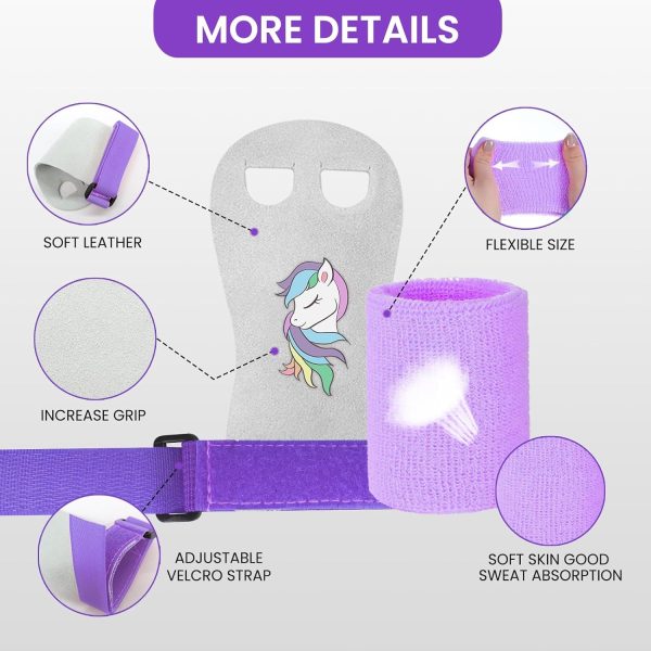 Amrta Gymnastics Grips Wristbands Sets for Girls Youth Kids 2 Pair Palm - Image 2