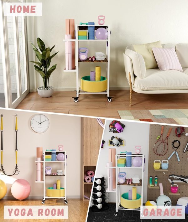 Yoga Mat Storage Rack with Wheels, 3 Tier Home Gym Workout Equipment - Image 7