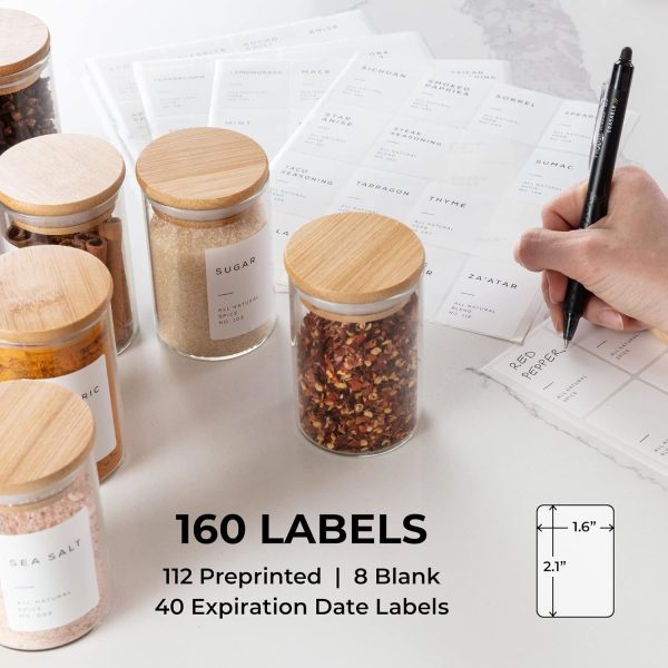 Empty Spice Jars with Label Pack (12x Bamboo Lid Glass Jar). Small 6oz - Image 4