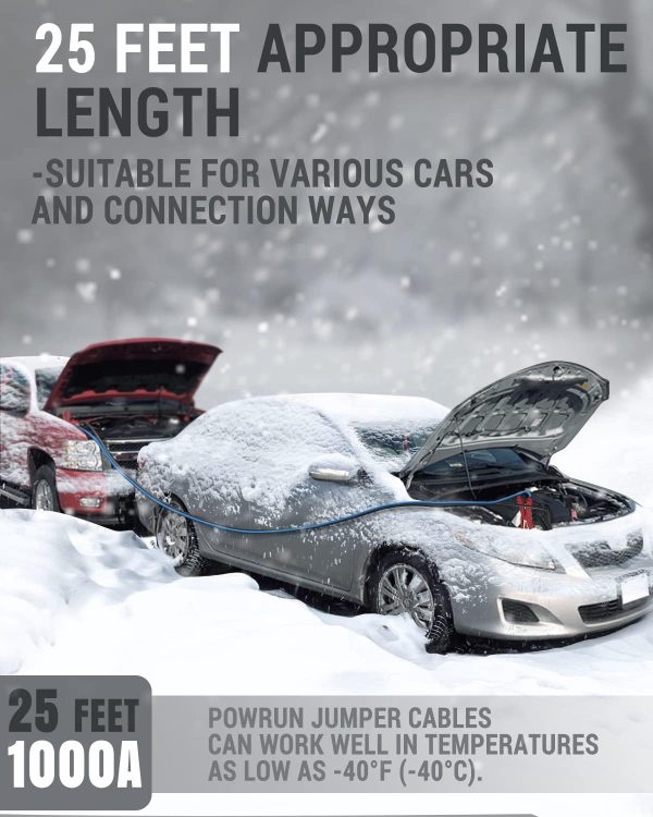 Powrun P025 Jumper Cables for 12/24V Car Battery, 1000A Heavy Duty Booster - Image 4