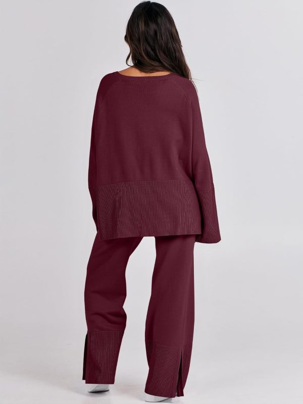 ANRABESS Womens 2 Piece Outfits Oversized Knit Sweater Set Wide Leg Pant - Image 5