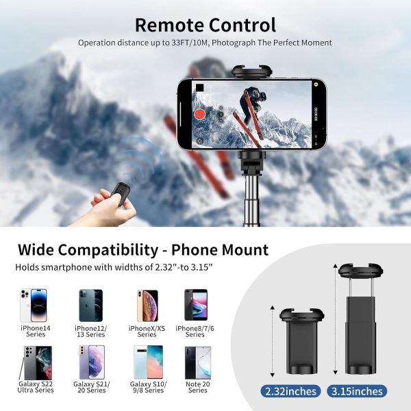 Joyful 72" Phone Tripod & Selfie Stick,Extendable Cell Phone Tripod Stand - Image 7