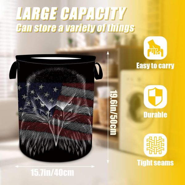American Flag Eagle Laundry Basket,Laundry Hamper with Handles Collapsible - Image 2