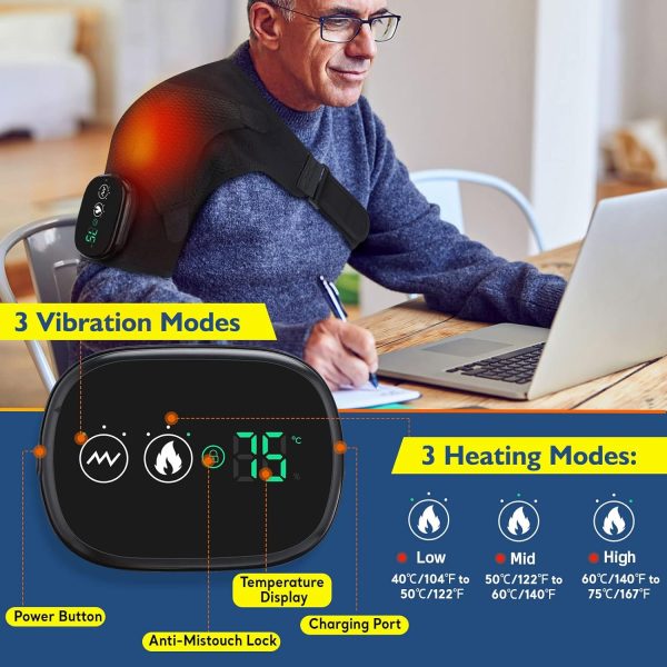 Cordless Shoulder Heating Pad, Heated Shoulder Brace with Vibration, - Image 3