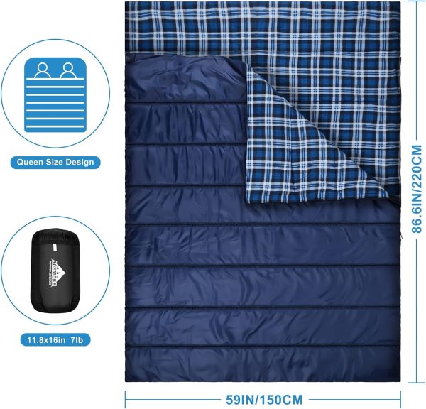 AGEMORE Cotton Flannel Double Sleeping Bag for Camping, Backpacking Or - Image 9