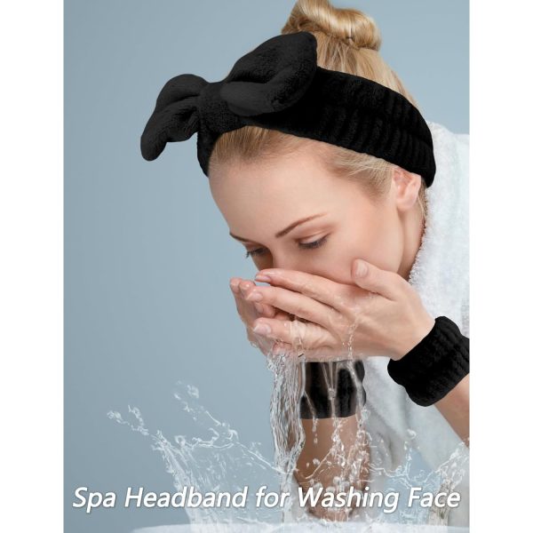 VELSCRUN 6 Pack Spa Headbands Set - Black Sponge Hair Bands with Bow Tie - Image 2