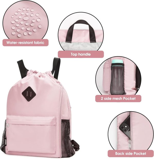WANDF Drawstring Backpack Sports Gym Bag with Shoes Compartment, - Image 6
