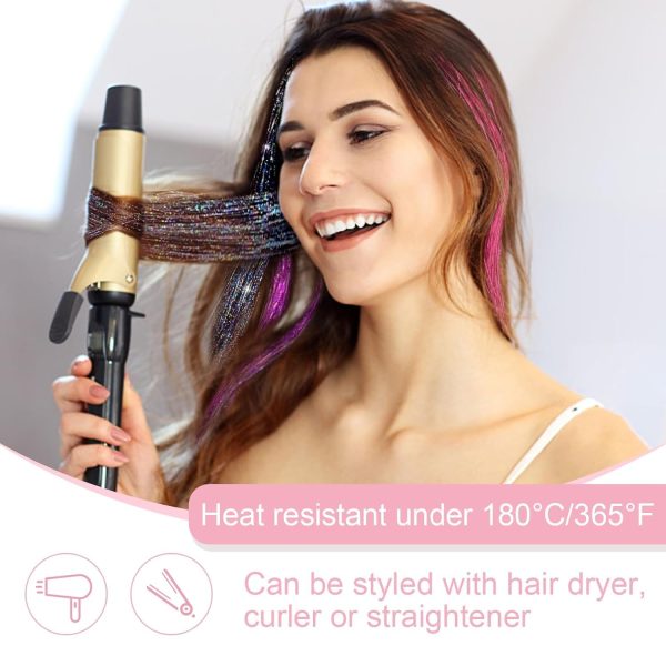Hair Tinsel Kit Pack of 18 Pcs Hair Tinsel Clip in 19.6Inch Glitter Tinsel - Image 5