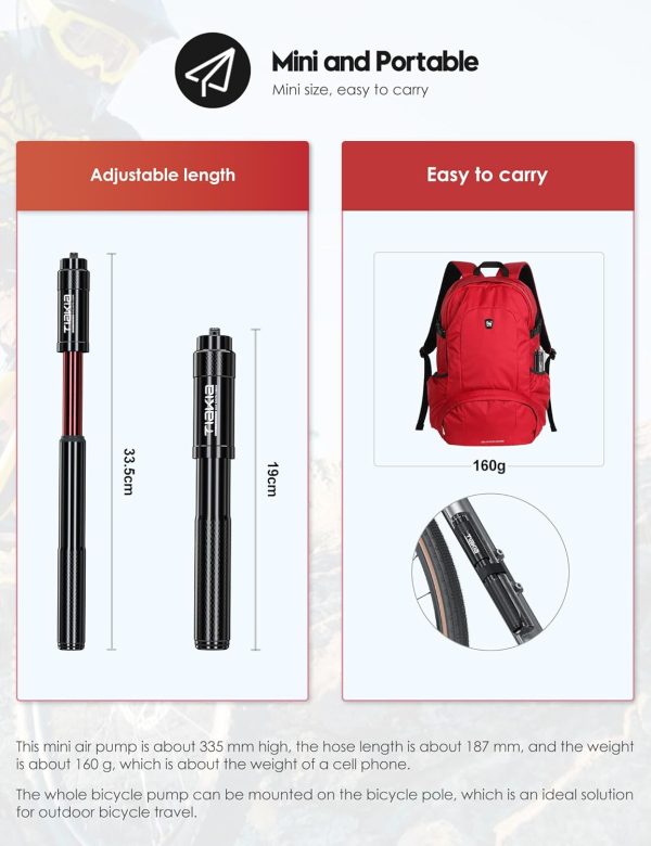 Tiakia Mini Bike Pump,Portable Compact Bicycle Pump,High Pressure Frame - Image 3