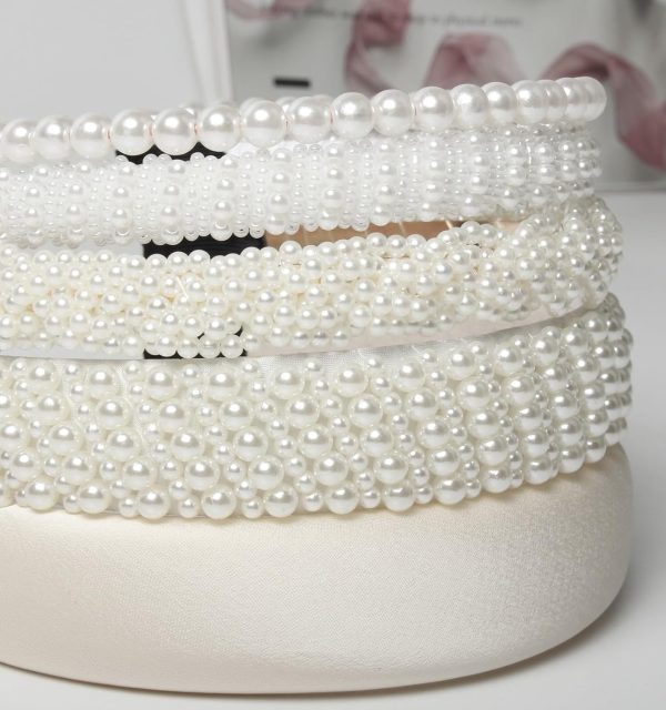 5PK White Pearl Headbands for Women Girls Cute Pearl dainty Headbands Bling - Image 6