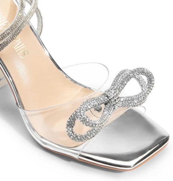DREAM PAIRS Stiletto Bow Heels for Women Strappy Sparkly Rhinestone Square - Image 2