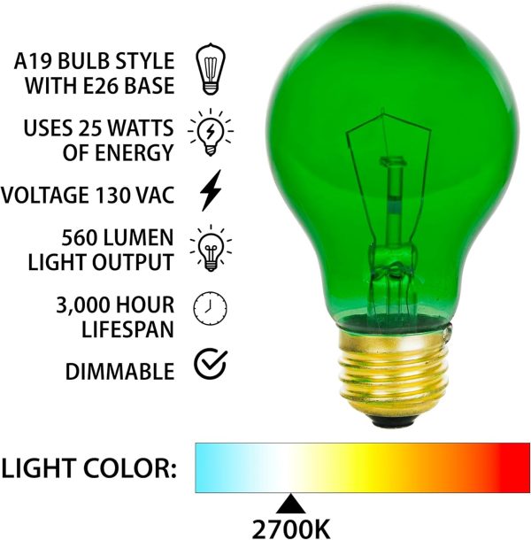 Mandala Crafts Clear 25 Watt Green Light Bulbs E26 Medium Base 120V 25W - Image 3