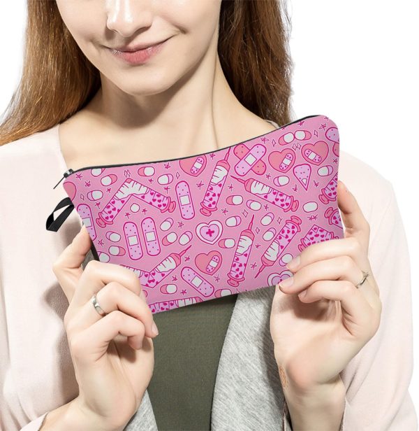Pink Medical Assistant Cosmetic Bag Cute Makeup Bag Travel Toiletry Zipper - Image 3