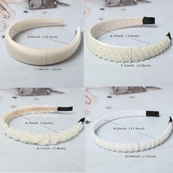 5PK White Pearl Headbands for Women Girls Cute Pearl dainty Headbands Bling - Image 4