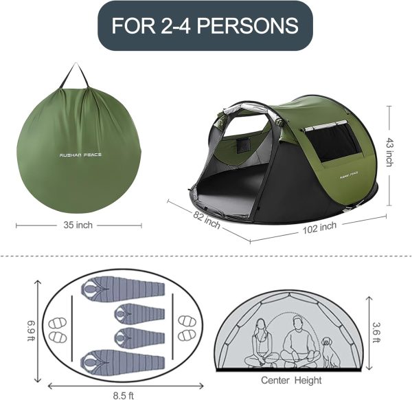 Instant Tent for Camping, Pop Up Tent, Water Resistant Dome Tent, Easy - Image 3