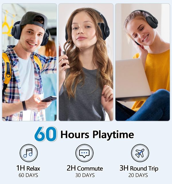 Bluetooth Headphones Over Ear, 60 Hours Playtime Foldable Headphones - Image 2