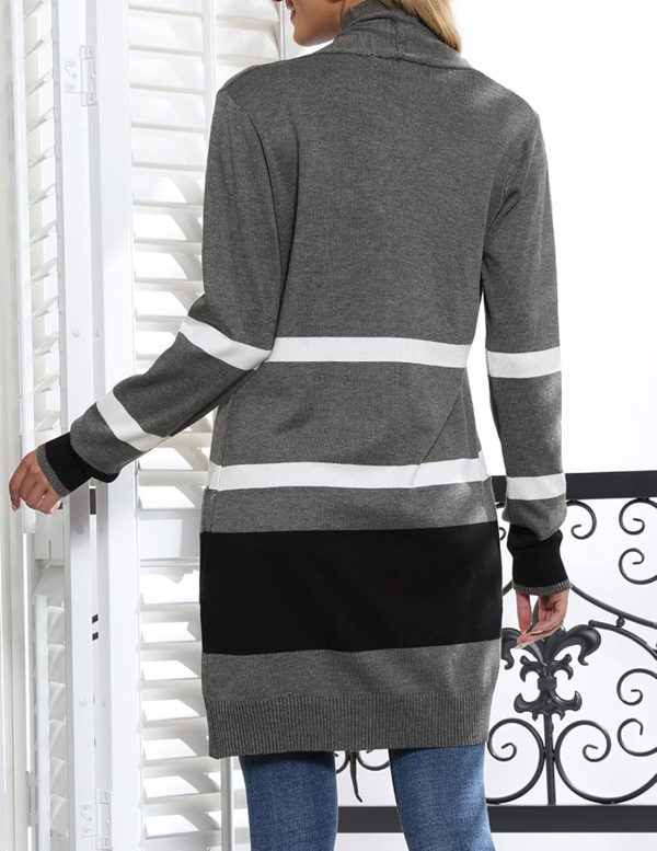GRACE KARIN Women Color Block Striped Cardigan Sweaters Long Sleeve Open - Image 3