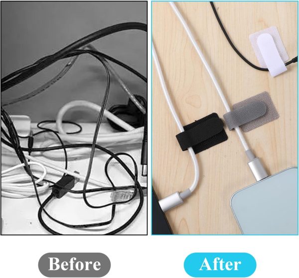 Hook and Loop Cable Ties 30pcs Reusable Cable Ties, Self Adhesive Hook and - Image 5