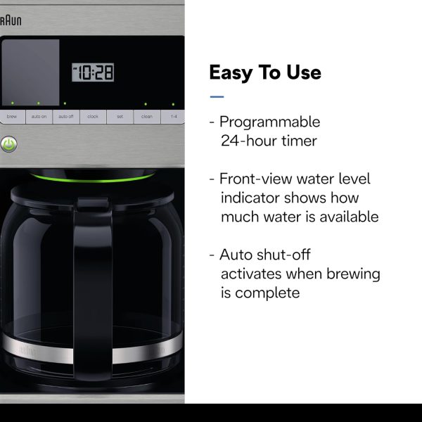 Braun BrewSense 12-Cup Drip Coffee Maker, Stainless Steel - PureFlavor & - Image 3