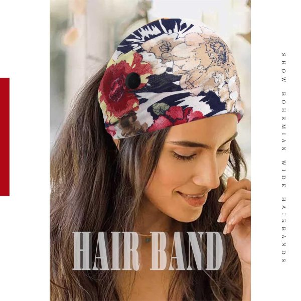 Olbye Nurse Headbands with Buttons for Mask Wide Boho Head Bands Knotted - Image 7