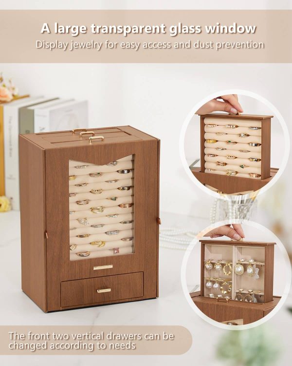 Homde Jewelry Organizer with Transparent Window Necklace Hooks Gift for - Image 2