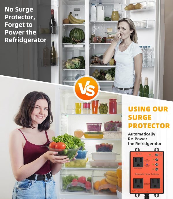 Refrigerator Surge Protector, 3-Outlet 120V for Home Appliance, Time Delay, - Image 5
