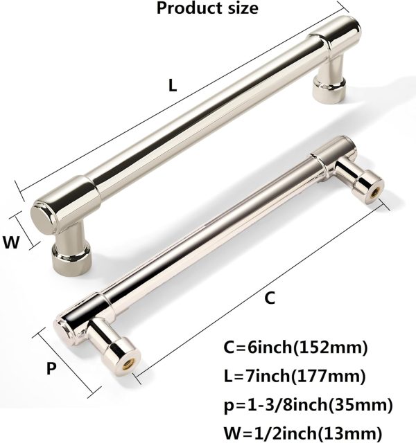 khtumeware 10 Pack 6 Inch(152mm) Polished Nickel Cabinet Pulls Kitchen - Image 2
