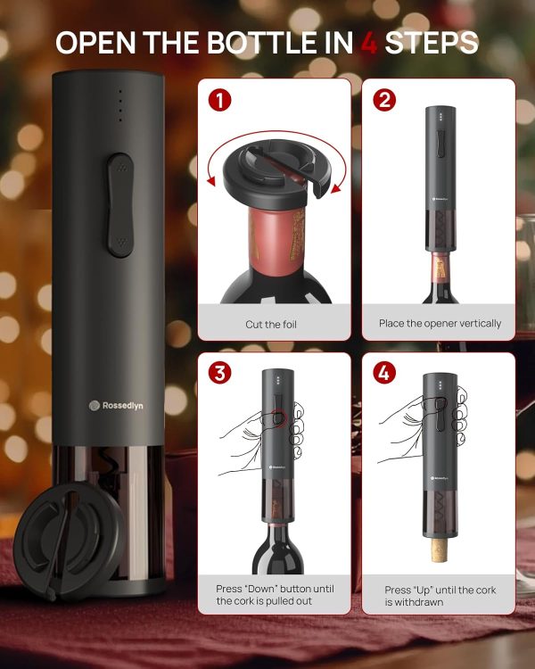 Rechargeable Electric Wine Opener Gift Set - Aerator, Bottle Opener, Foil - Image 6
