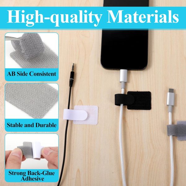 Hook and Loop Cable Ties 30pcs Reusable Cable Ties, Self Adhesive Hook and - Image 3