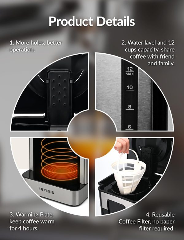 Coffee Maker with Glass Carafe for Home Office, Programmable Stainless - Image 5
