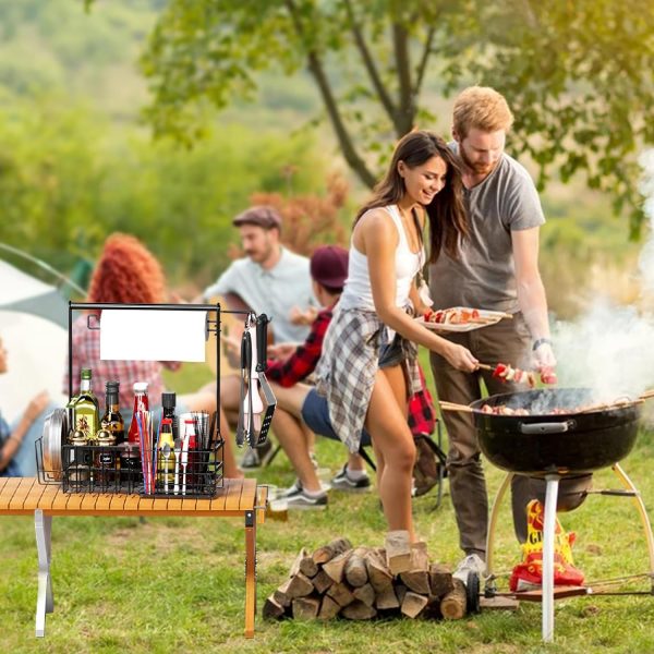 BBQ and Grill Caddy with Paper Towel Holder, Iron Steel Handle & 4 Hooks – - Image 5