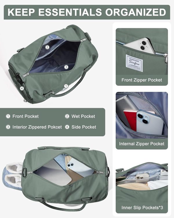 Gym Bag Womens Mens with Shoes Compartment and Wet Pocket Travel Duffel Bag - Image 6