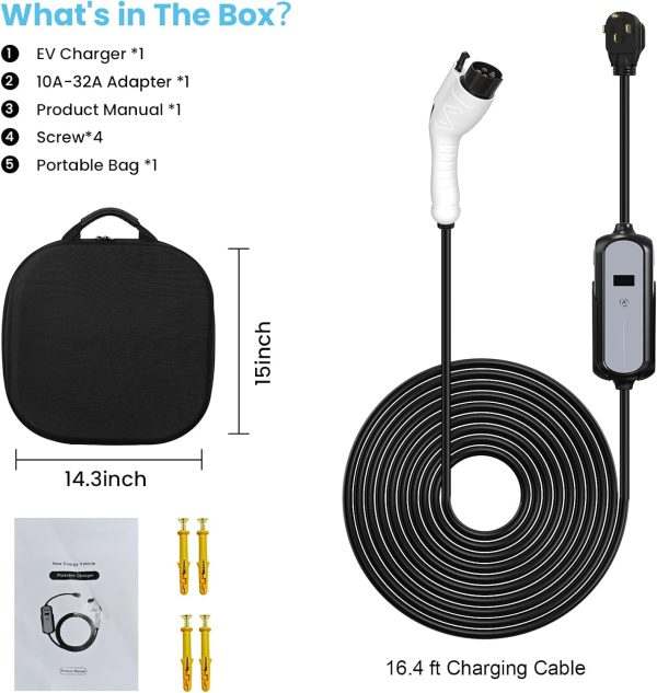 Portable Electric Car Charger with Adjustable Current(10-32A),240V EV - Image 6