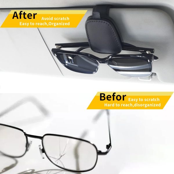 Yuoyar 2 Packs Sunglasses Holders for Car Visor - Magnetic Leather - Image 3