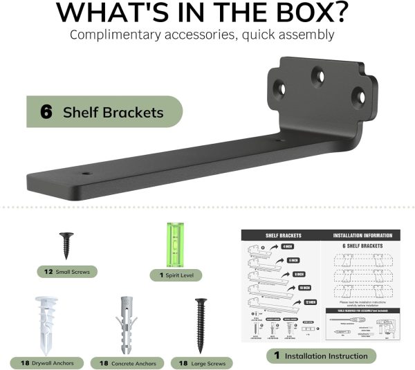 Shelf Brackets, Floating Shelf Bracket 6 Pack 12 Inch, Heavy Duty Shelf - Image 6