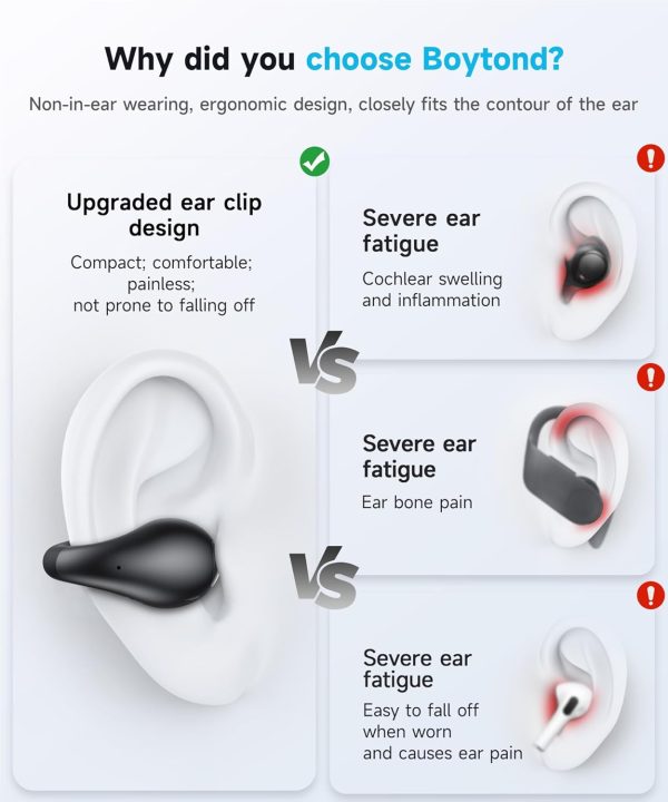 Ultra Open Ear Clip Earbuds - Over The Ear Headphones Wireless Bluetooth, - Image 2