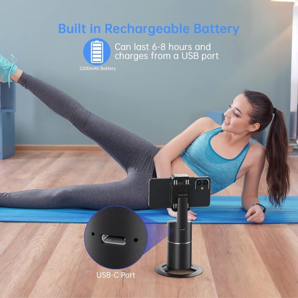 Auto Face Tracking Phone Holder, No App Required, 360° Rotation Face Body - Image 7