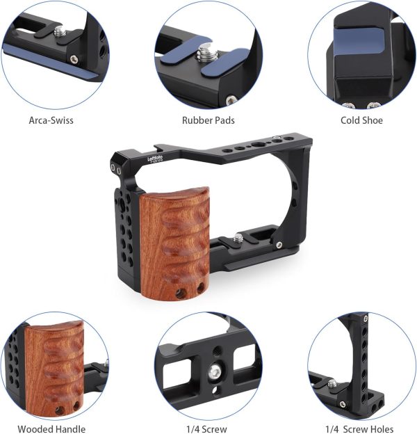 Leftfoto Upgrade Metal Cage with Wood Handle for Sony Alpha ZV-E10 Video - Image 2