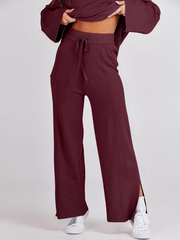ANRABESS Womens 2 Piece Outfits Oversized Knit Sweater Set Wide Leg Pant - Image 9