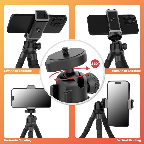 Aureday Cell Phone Tripod, Flexible Mini Tripod with Remote and Cold Shoe, - Image 2
