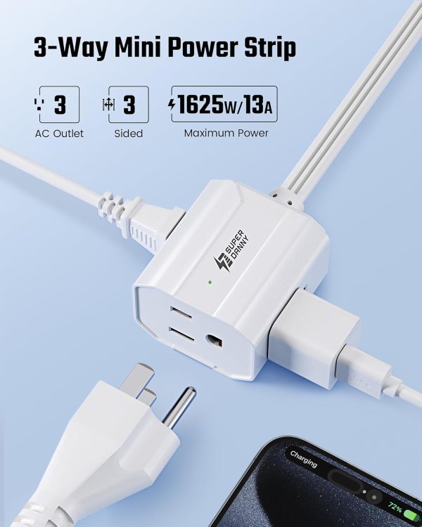 Extension Cord 15ft SUPERDANNY Mini Power Strip Ultra Right Angled Flat - Image 3