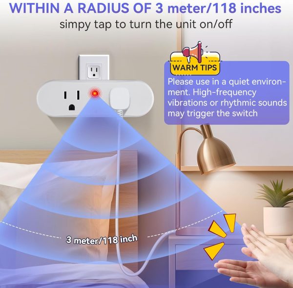 Clapping Light Control Switch, Wireless Wall Outlet with 2 Output Sockets, - Image 4