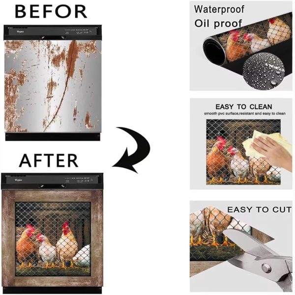 Kitchen Decor Chicken Dishwasher Magnet Cover, Country Rooster Fridge - Image 3