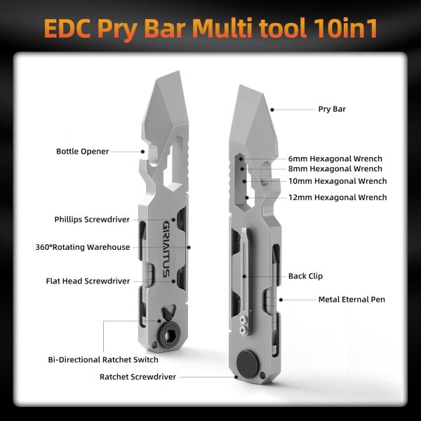 EDC Pry Bar Multitool with Bi-Directional Ratchet Screwdriver & Everlasting - Image 3