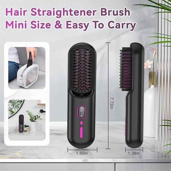 Portable Cordless Hair Straightener Brush with LED Temperature Display, - Image 7