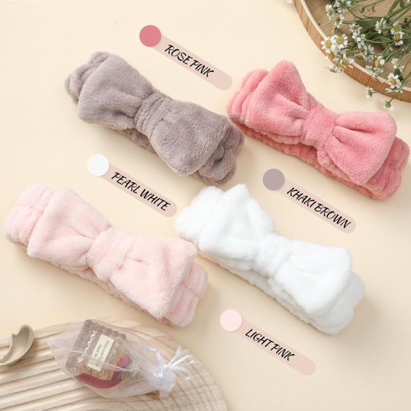 VITEVER 4 Pack Spa Headband for Washing Face, Girls Makeup Bow Tie Hair - Image 3
