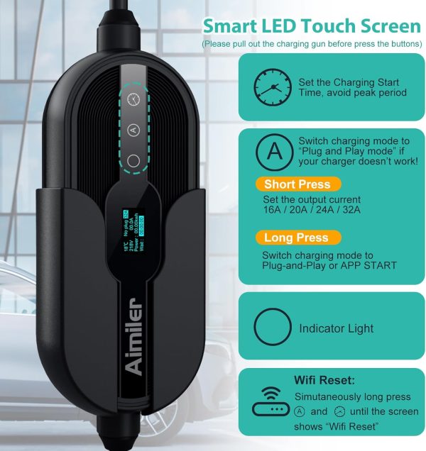 32A Electric Vehicle Charger, Level 2 EV Charger, Portable EVSE Charging - Image 2
